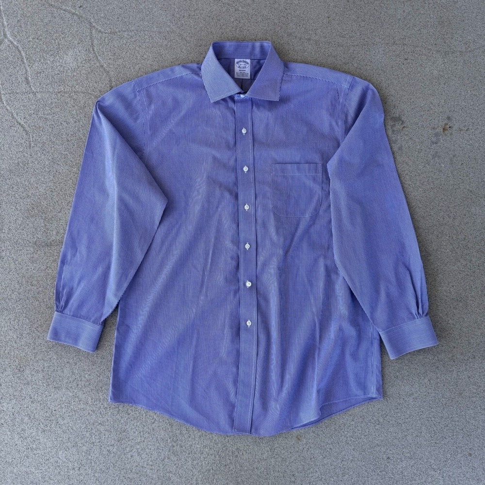 Brooks Brothers Regent 16.5-34 Mens Button Down Shirt - Blue Micro-Check